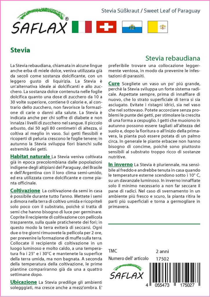 SAFLAX Garden in the Bag - Sweet Leaf of Paraguay - 100 семян - С субстратом в подходящем пакете - Stevia rebaudiana