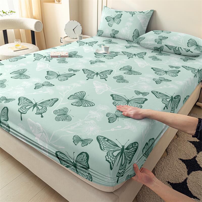 1Pcs Cartoon Butterfly Fitted Sheet Queen Size Mattress Cover With Elastic Band Twin Full Size Bed Sheet