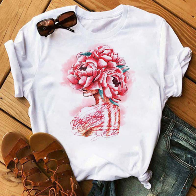 Fashion Flower Graphic Women Printed Tshirt New Tshirt Graphic Tee Cute Women T-shirt Female Tee Shirt 90s Girls Tee Tshirt