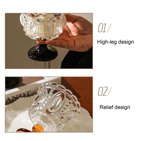 yangyizhi Vintage Glass Dessert Cup, Embossed Ice Cream Bowl, Thickened Footed Sundae Bowls for Cream, Yogurt, Parfait, Trifle, Fruit, Party Serving