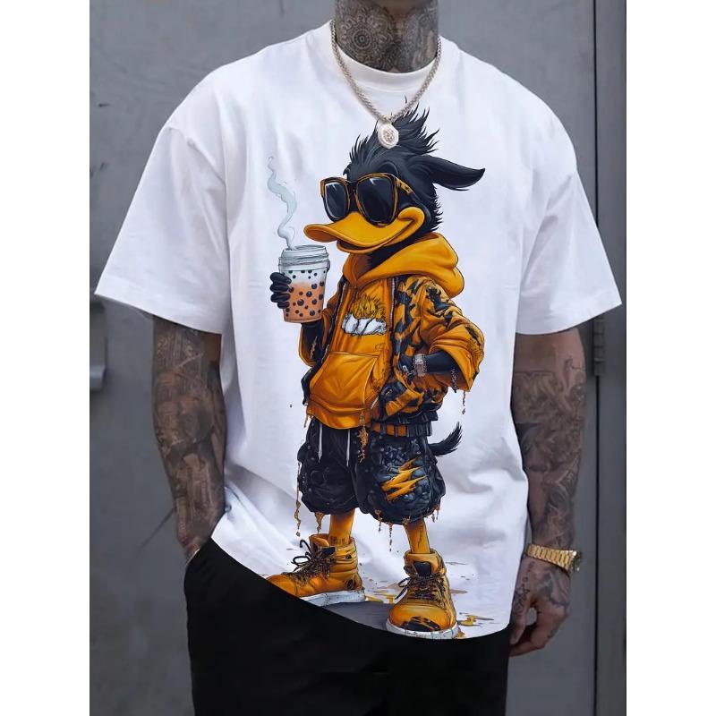 Funny Cartoon Duck Print Men's T-Shirts Summer Casual O-neck Short Sleeve Pullover Fashion Tees Street Trend Overszied Clothing