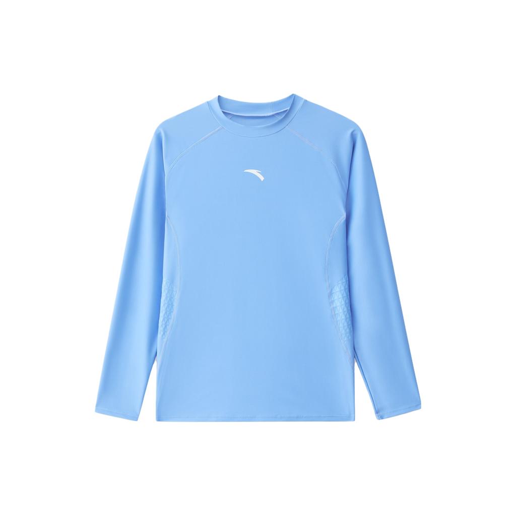 Anta Solid Color Round Neck Pullover Slim Fit Long Sleeve Swimwear Men Swimwear Clear-Sea-Blue 1823531452-1