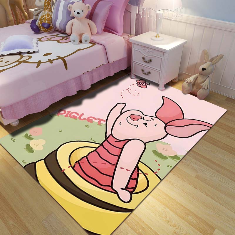 1PC Winnie The Pooh Piglet Printed Carpet Living Room Bedroom Kids Room Large Area Decor Non-slip Floor Mat Kids Play Area Rug