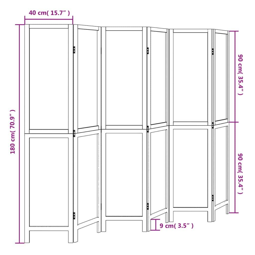 6 Piece Room Divider Dark Brown Solid Paulownia Wood