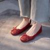 Французские Однотонные Туфли Женские Из Телячьей Кожи На Плоской Подошве С Круглым Носом С Бантом Поздний Вечерний Ветер Весна Лето Mary Jane Красные Туфли
