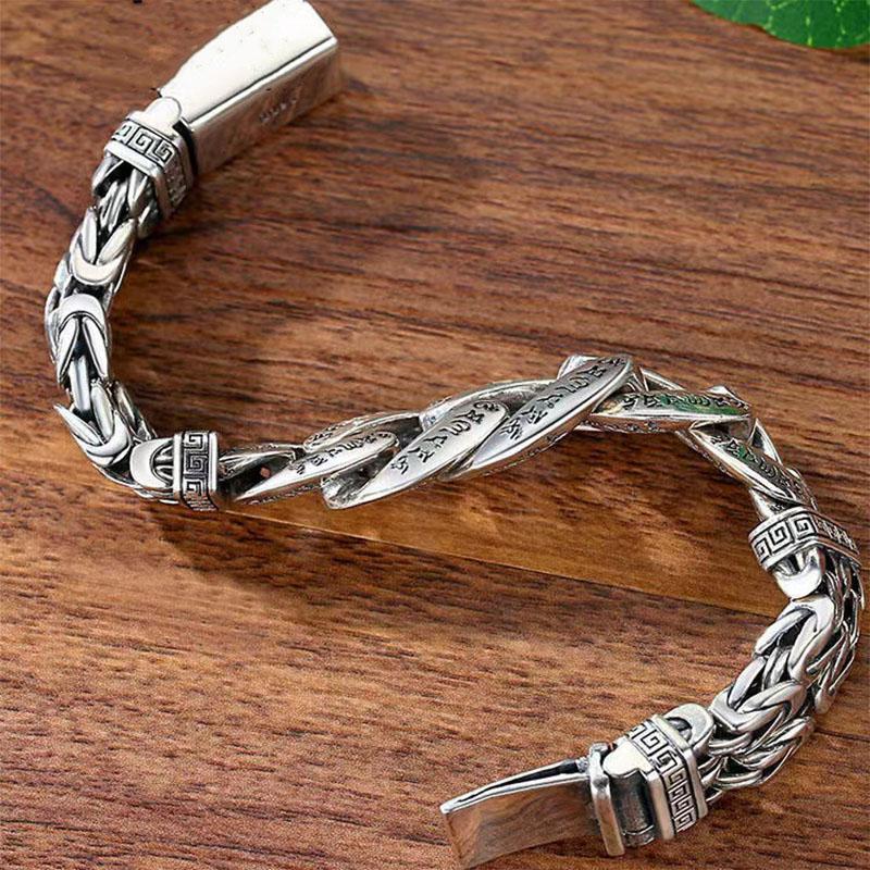 S925 тайский серебряный оригинальный сертифицированный шестизначный тканый мужской браслет с мантрой в стиле ретро, индивидуальная властная мужская цепочка