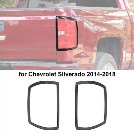 2PCS Carbon Fiber Taillight Covers Lamp Guard Trim for Chevy Silverado 2014-2018
