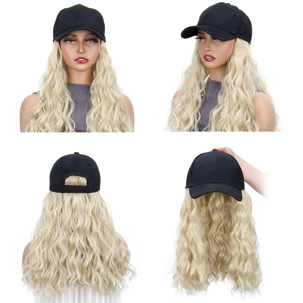 Baseball Cap One-piece Medium Length Water Wave Wig 17 Inch Curly Wave Hair Piece For Women Girls