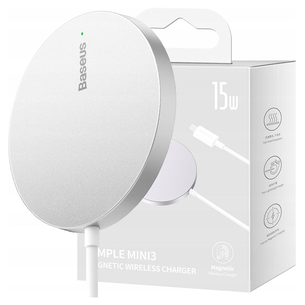 Magnetyczna Ładowarka Indukcyjna Baseus Simple Mini3 15W (Srebrna)