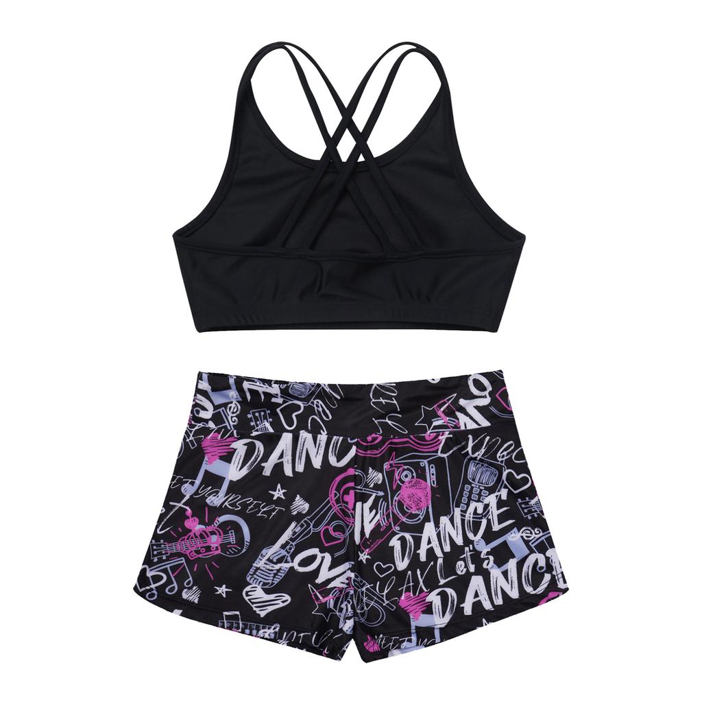 Girls Swimsuit 2PCS Set Racer Back Top with Short Dance Sport Outfits Gymnastics Swimming Clothes
