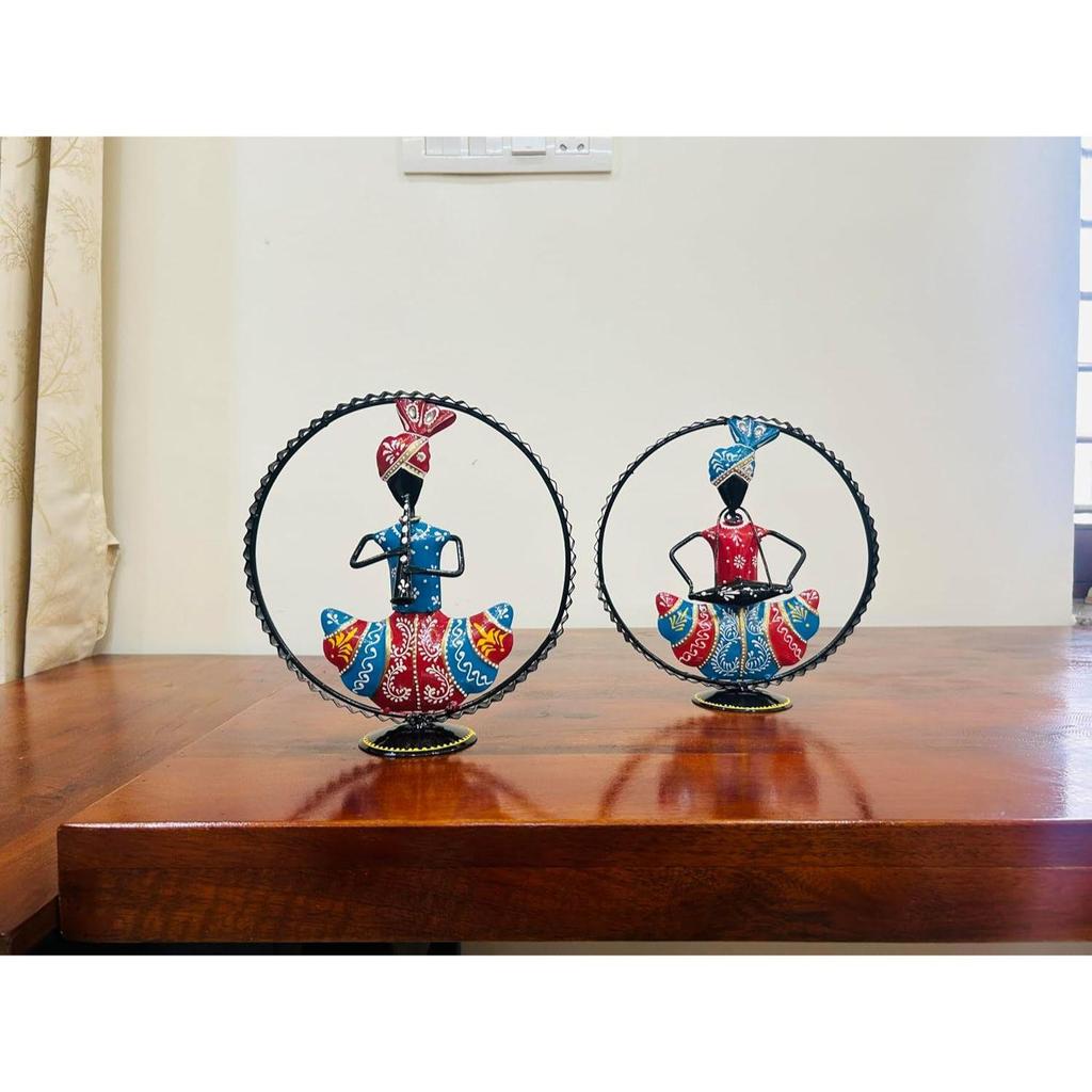 Set of 2 Metal Rajasthani Musician Showpiece, Table Decorative Items for Home, Tv Unit Showpiece, Home Decoration Items (Each Size 9x10 Inch)