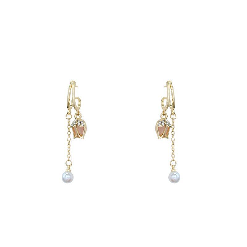 Серьги-кисточки из серебра 925 пробы с розовыми тюльпанами - Свежий, Роскошный, Высококлассный цветочный дизайн