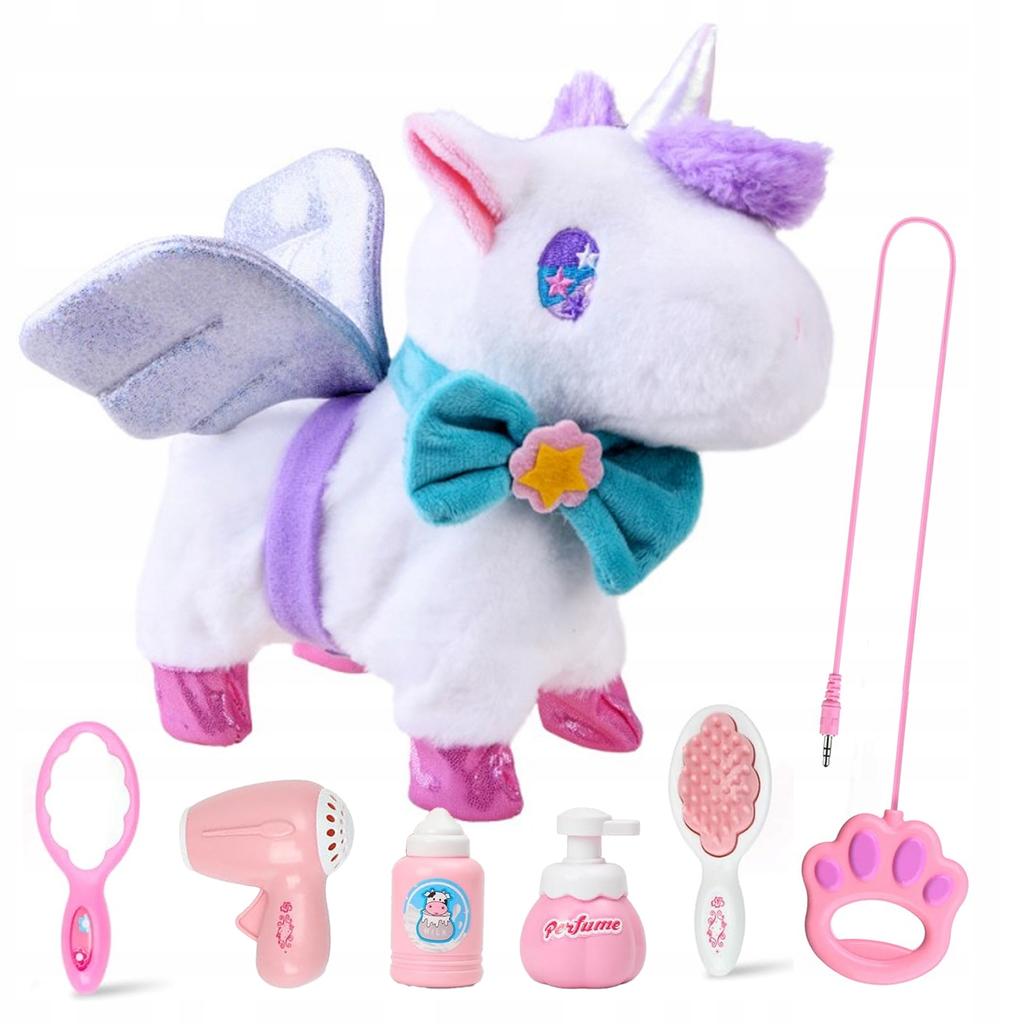 [PACZB][1] Interactive Plush Unicorn on a Leash, Battery Operated / WHITE / U881B