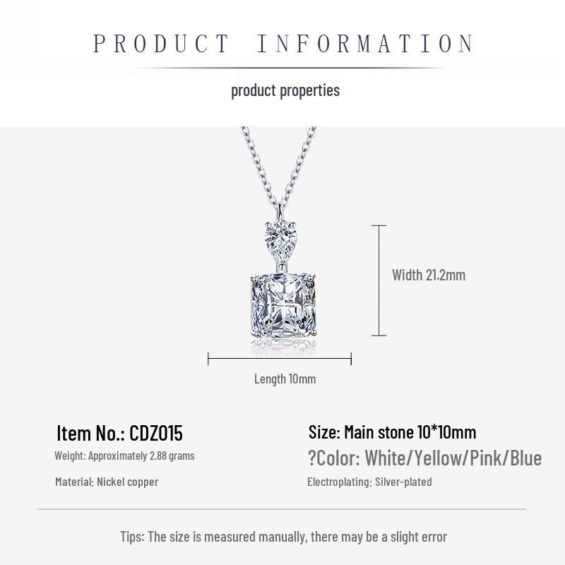 Горячая Распродажа Модное Ожерелье Принцессы с Квадратным Подвесом и 10*10 Цветными Драгоценными Камнями: Желтые и розовые бриллианты