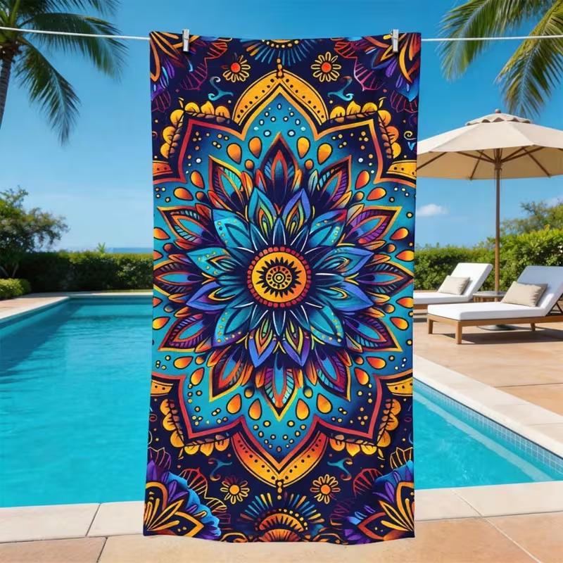 Boho Vibrant Floral Print Beach Towel Sand Free Quick Dry Absorbent Towel Pool Camping Travel Summer Holiday Beach Blanket