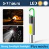 Super Bright Flashlight with Dual Light Sources 18650 Rechargeable Torch 5 Modes With Hanging Hook Side COB Light Camping Lamp