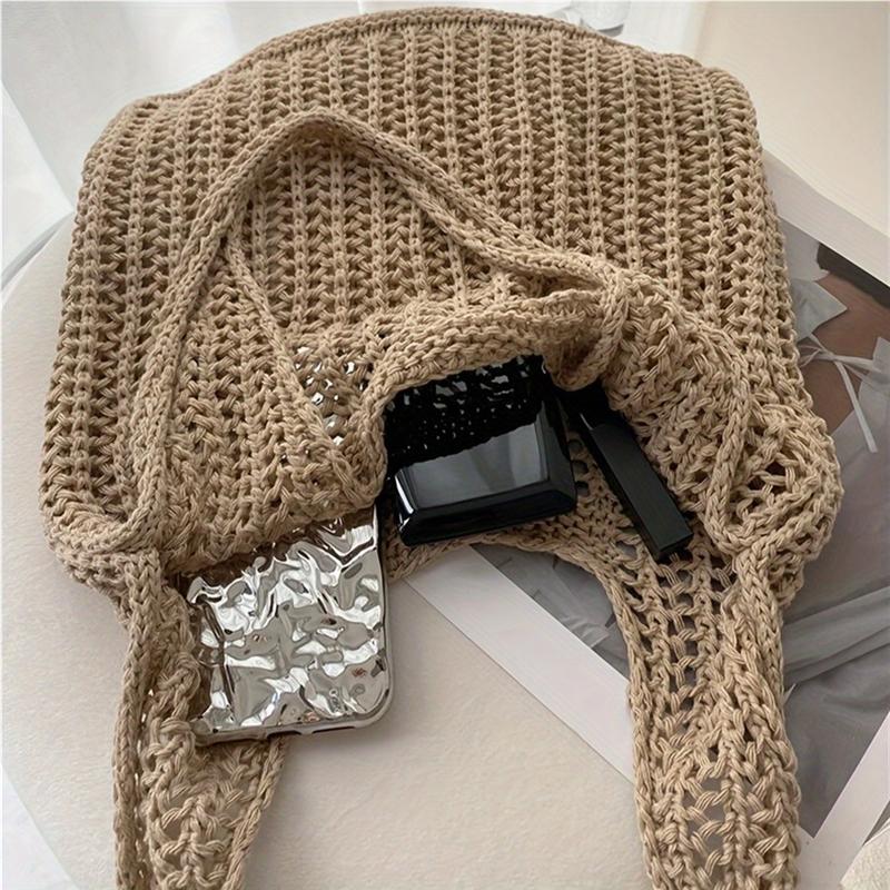 Knitted Handbags Beach Bags Lightweight Students Shoulder Casual Tote Female Style Shopping Woven Bags For Women Girls CLE