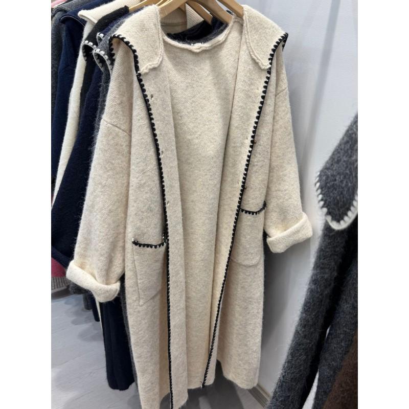Женский oversized вязаный кардиган-пальто с капюшоном, удлиненный, уютный, в студенческом стиле, зимняя куртка-свитер