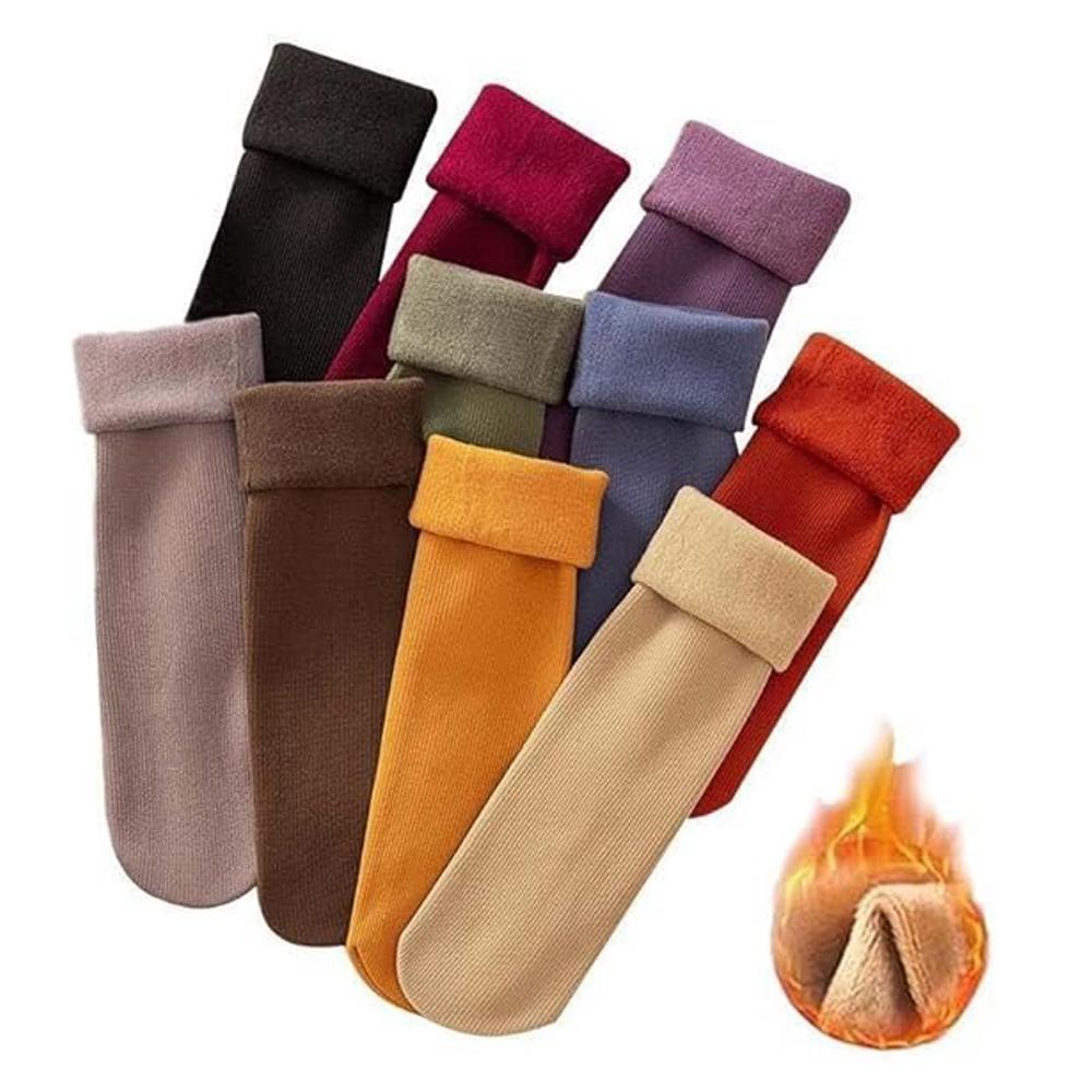5Pairs Winter Warm Solid Women Socks Thick Thermal Wool Cashmere Blend Black Skin Seamless Snow Sock Velvet Soft Comfortable