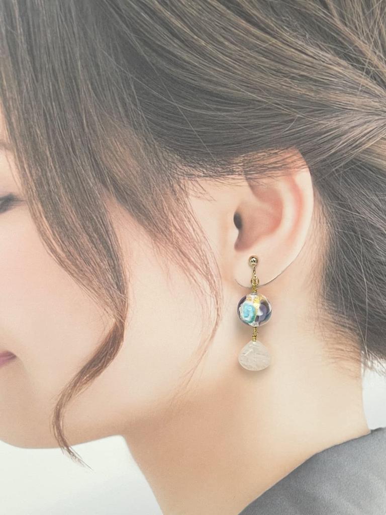 Venetian Glass 2 Colors Blue Gold Foil Agate Geode Crystal Earrings Natural Stone Power Stone 1 Pair A1071 [Cherry]