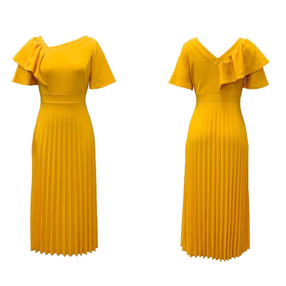 Женское летнее модное однотонное платье с рюшами и рукавами большого размера, женское элегантное цельное плиссированное тонкое платье