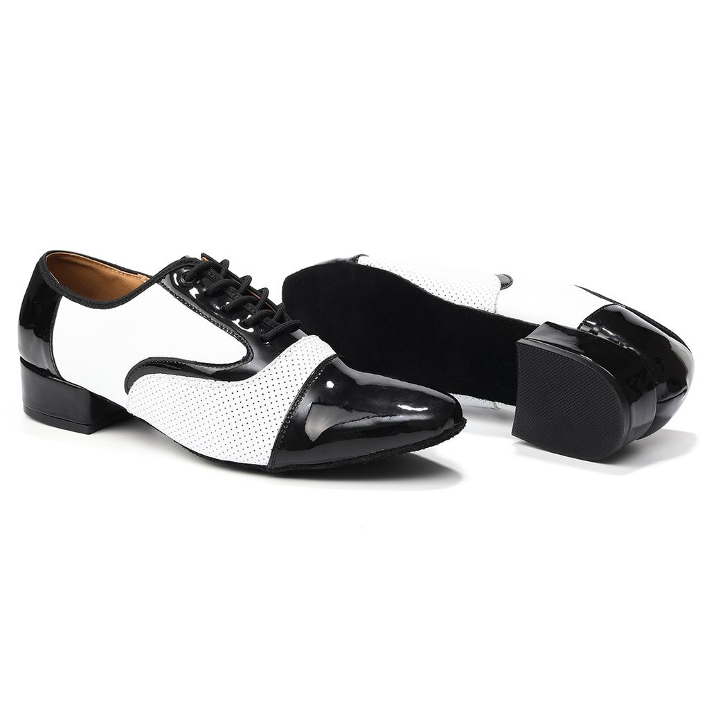 Черно-белые кожаные мужские туфли для современных танцев на мягкой подошве для мальчиков и взрослых, танго, сальса, латиноамериканские бальные танцы, каблук 2,5 см