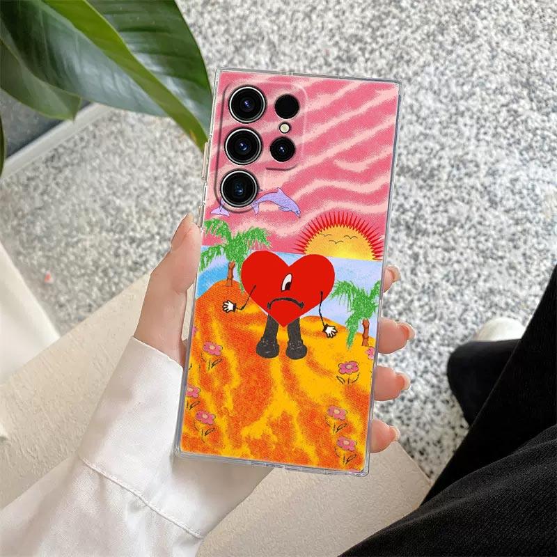 Чехол для телефона Bad Bunny Heart Rabbit X 100pre Для Samsung S24 S23 Ultra S22 S20 Plus S21 FE Прозрачные чехлы Обложка Galaxy S24Ultra Funda