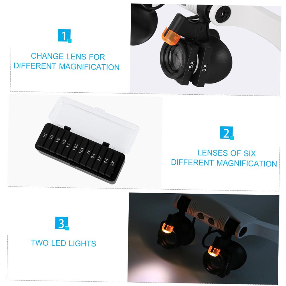 Headband Magnifier Eye Loupes Eyeglass Style Hands-Free Magnifying Multiple Magnifications with Warm and Cool LED Lights