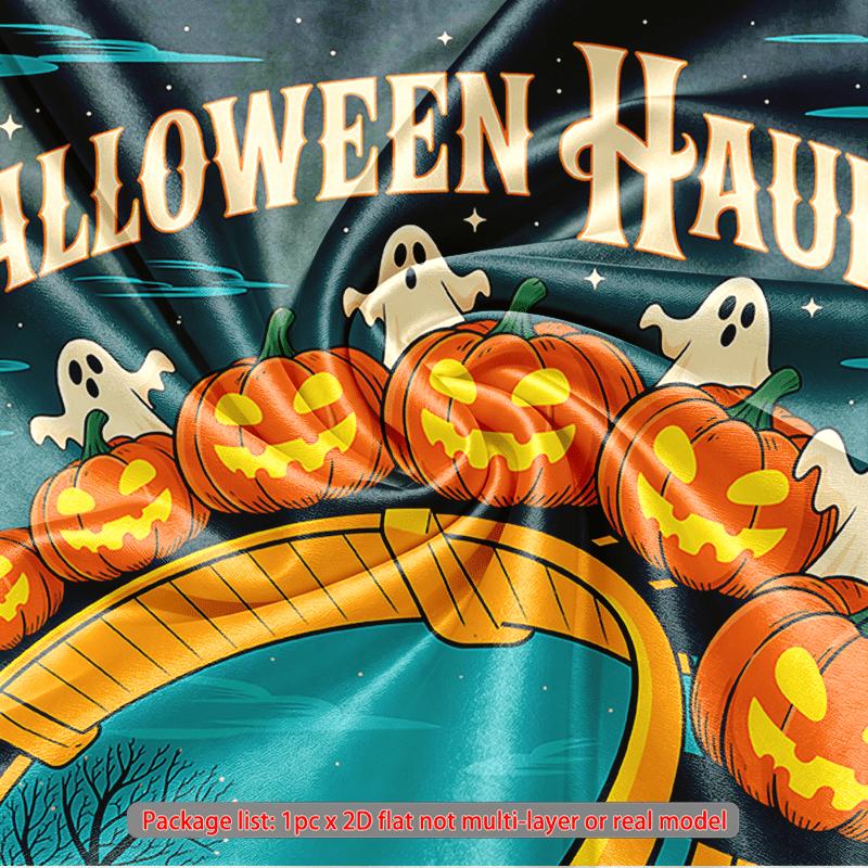 Halloween Spooky Pumpkin Ghosts Banner, Multicolor Polyester Backdrop for Wall Hanging Decor
