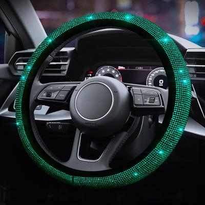 Изумрудно-зеленый автомобильный чехол на руль, аксессуары, женский блестящий набор страз для интерьера, авто Декор, стильный блестящий изумрудный цвет