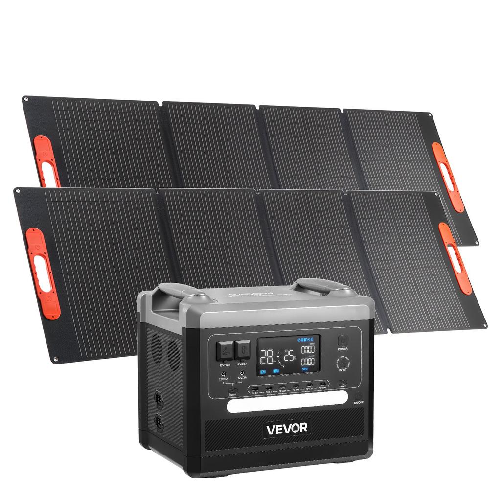 VEVOR Portable Power Station, 2400W Portable Solar Generator with 2PCS * 200W Foldable Solar Panels