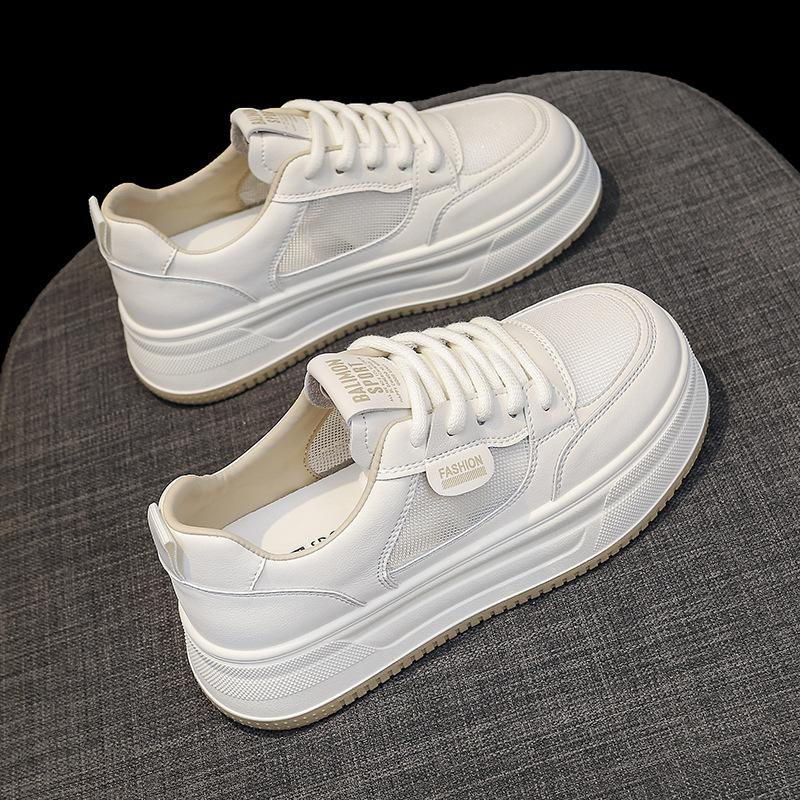 Cowhide Version Mesh Breathable Leather Little White Shoes Children's Thick-soled Heightening Women's Shoes Summer New Casual Sports Board Shoes