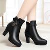 Women's Autumn and Winter Solid Color Temperament High Heeled Boots Waterproof  Pointed HeadPU Leather Boots