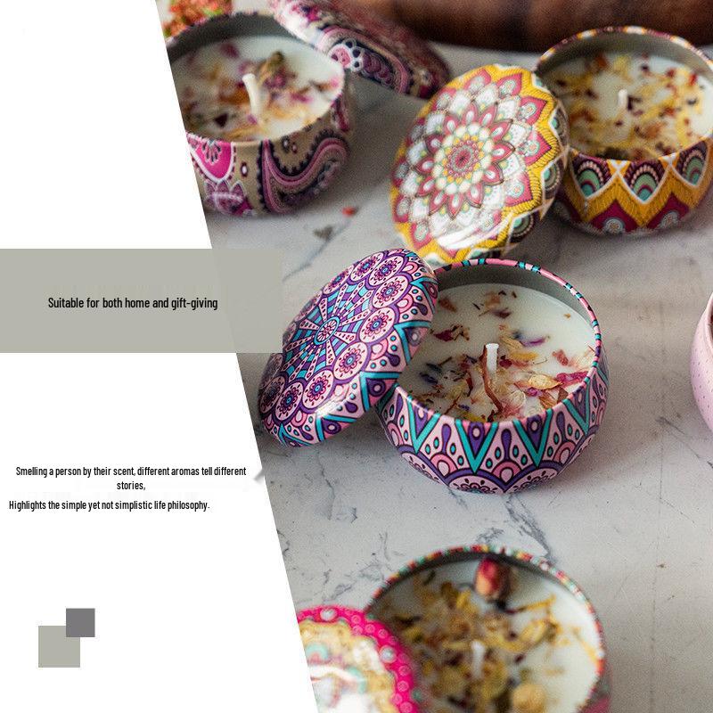 Ароматическая свеча в жестяной банке с сухоцветами - Долгоиграющий, романтичный аромат для спальни и для устранения запаха дома