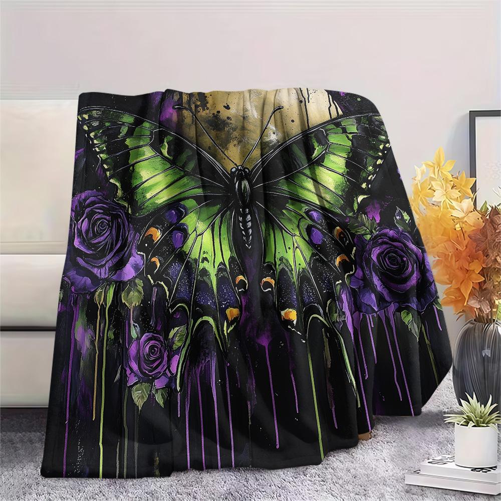 Dark Butterflies Print Flannel Blanket, High quality Comfortable for All Seasons, Home Decor, Warmth and Comfort