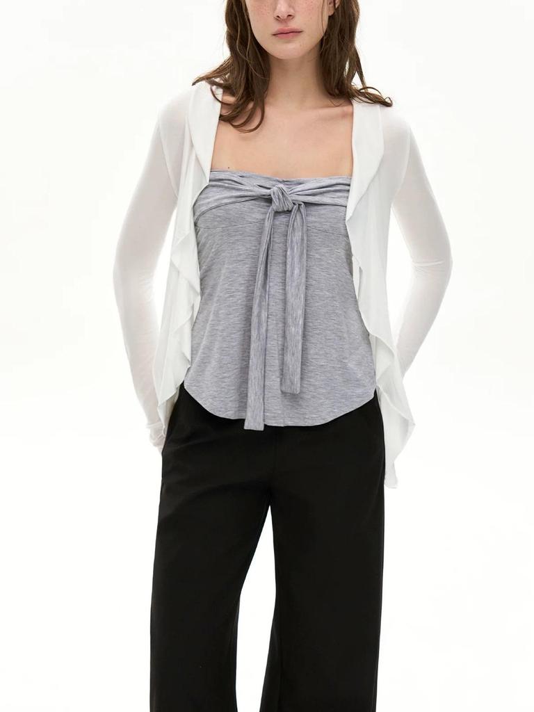 Женский кардиган с рюшами и топ-бандаж: Универсальная, Омолаживающая, Прохладная футболка с длинным рукавом (Весна/Лето 2026)