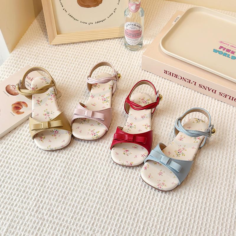 Children's Floral Flat Sandals Summer New Korean Style Girls' Bow Strap Princess Shoes to Match Dresses