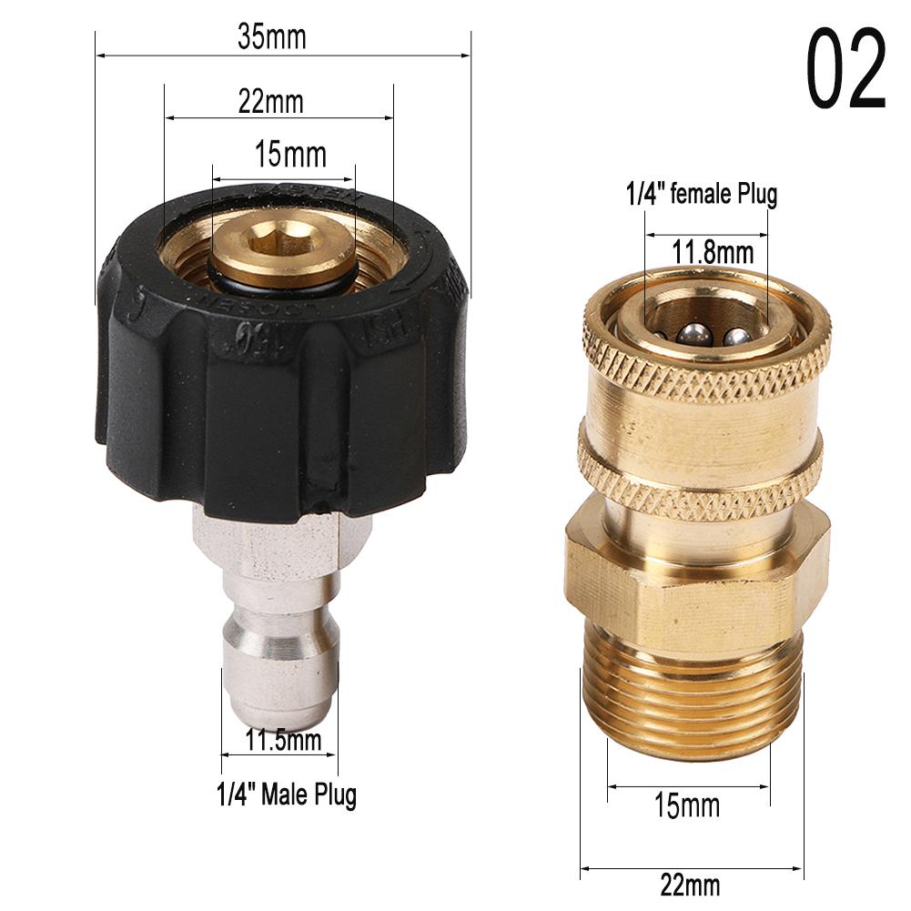 Комплект из 2 адаптеров для мойки высокого давления M22 14 мм / 15 мм с внутренней резьбой и быстроразъемным соединением 3/8'' или 1/4'', набор насадок