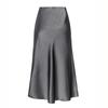 Womens Satin Silk High Waist Slit Midi Skirt Elastic Waistband Midi Skirts for Women