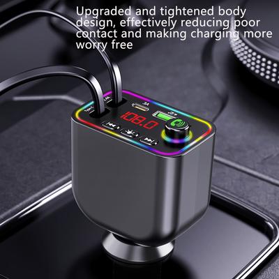 Светодиодный автомобильный Bluetooth 5.3 FM-передатчик беспроводной аудиоприемник автомобильный MP3-плеер PD быстрая зарядка с портом Apple Type-C кабель для зарядки