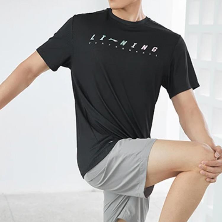 Футболка мужская с коротким рукавом и логотипом Li Ning Training Series, свободная, с круглым вырезом, с принтом букв, черная ATSR425-3