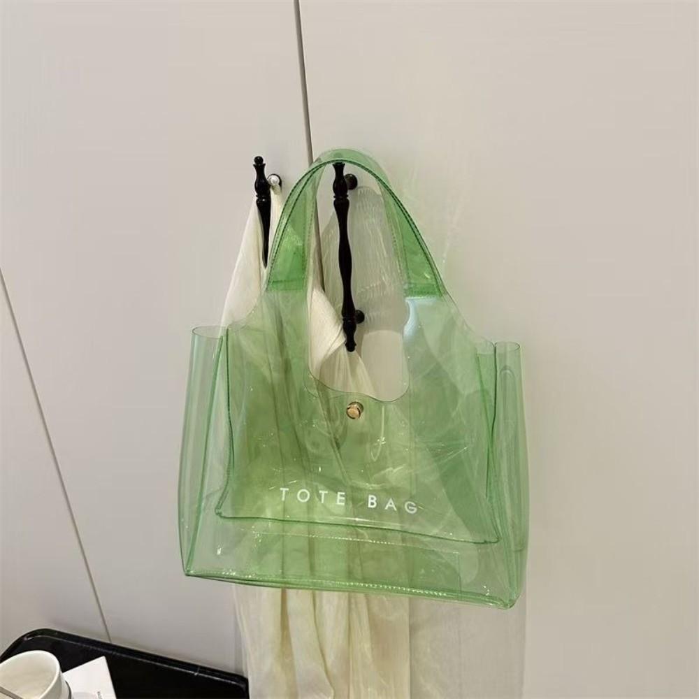 New PVC Transparent Shoulder Bag Large Capacity Waterproof Jelly Bag Beach Handbags for Summer