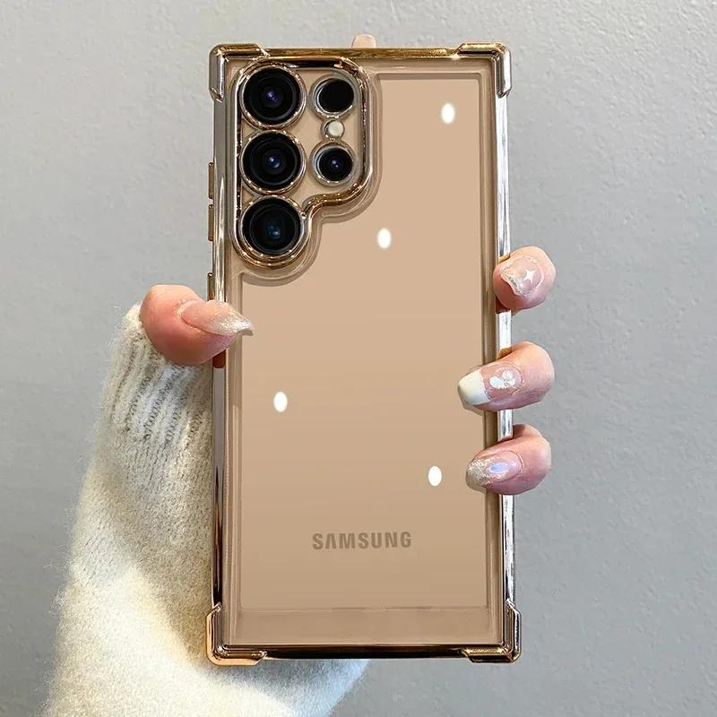 Роскошный гальванический HD прозрачный чехол для Samsung Galaxy S24 S23 S22 Ultra Plus Противоударный бронированный мягкий бампер Жесткая задняя крышка Capa