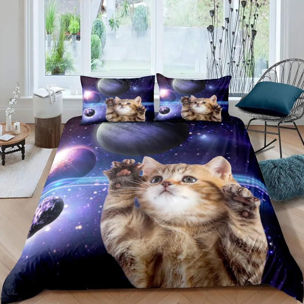 2026 Cat Duvet Cover Set Pet Cats Pattern Twin Bedding Set Cute Kitten For Polyester Mysterious Black Cat King Size Quilt Cover