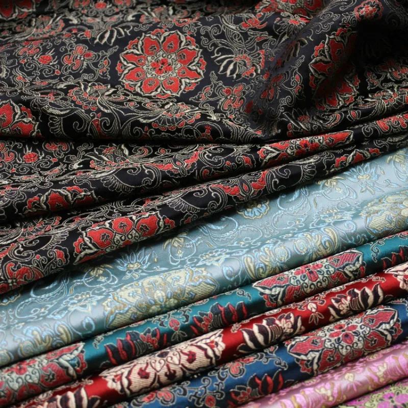 75x100cm Jacquard Floral Style Damask Silk Satin Brocade Fabric Costume Upholstery Furniture Curtain Clothing Material
