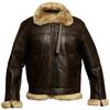 Men's Brown Genuine Leather Jacket with Faux Fur Collar, Zip Front, Adjustable Waist Belt, and Zipper Pockets