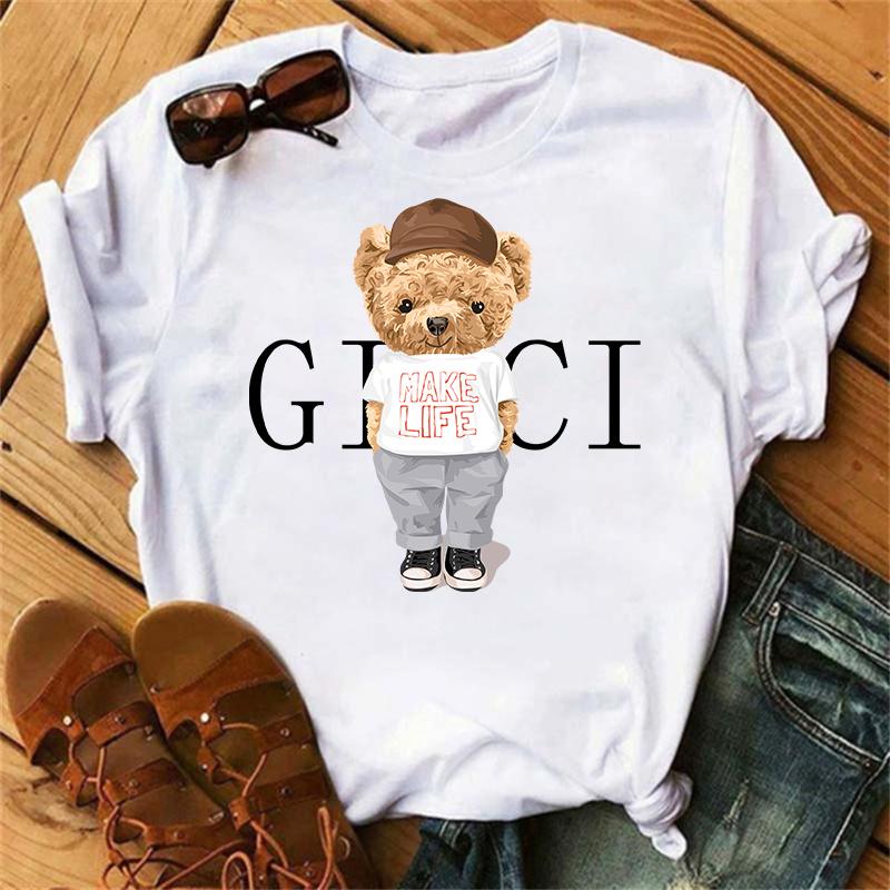 Одежда женская летняя футболка с принтом модные повседневные футболки Golf Bear с надписью 90-х годов тренд милые женские с коротким рукавом женская графика