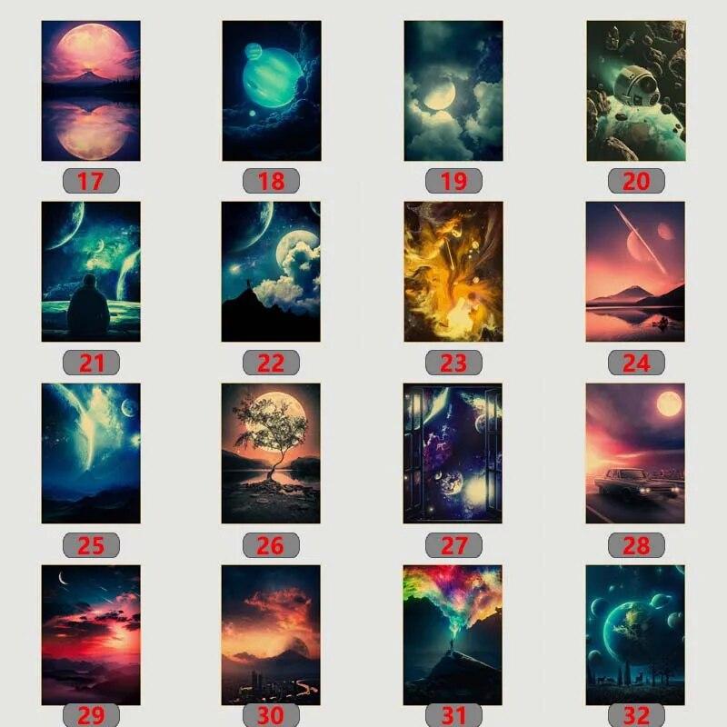 Абстрактные космические плакаты из крафт-бумаги, принты в стиле ретро, ​​домашний декор, украшения для гостиной, картины для бара, кафе, фотографии