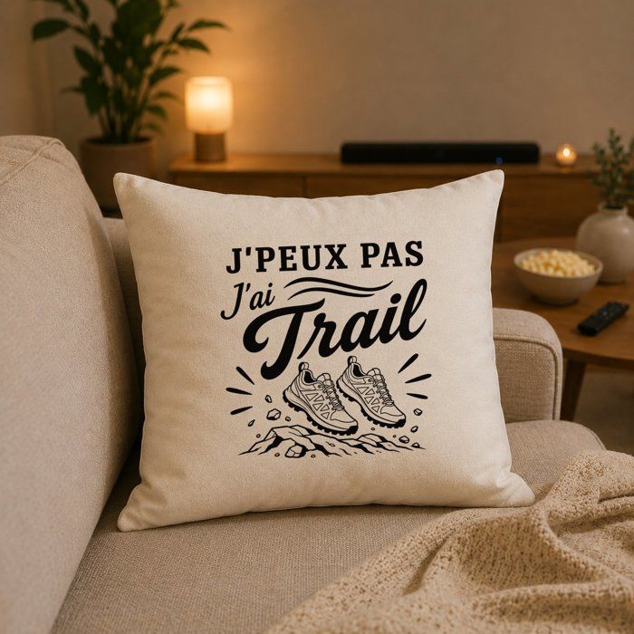 Housse de Coussin J’peux pas j’ai Trail J'peux pas minimaliste | Coton Canvas Fairtrade 305 g/m² Zip Invisible Taille 40×40 cm