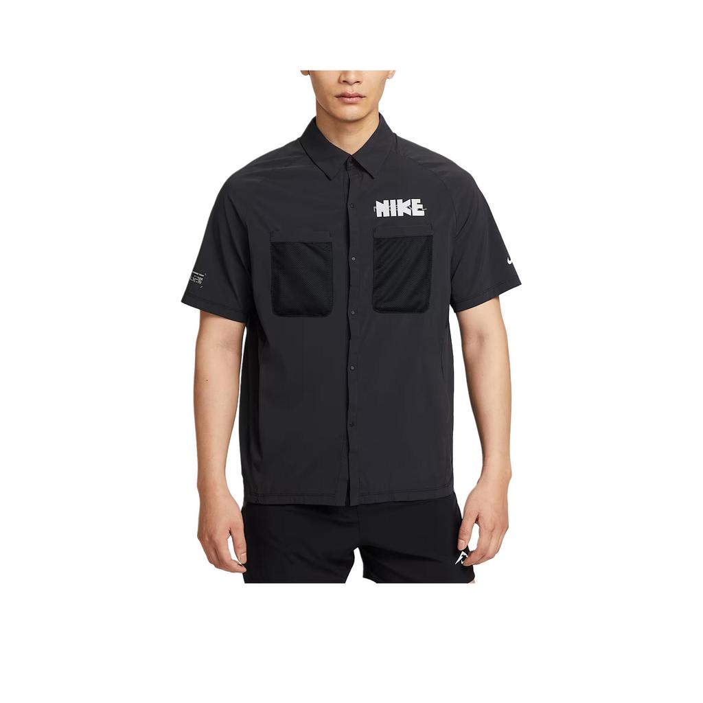 Nike Dri-Fit FW25 UV Логотип Буква Бег Дышащая Рубашка с коротким рукавом на пуговицах Мужские топы IH4510-010